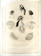 - JOURNAL DES DEMOISELLES . COIFFES . GRAVURE SUR ACIER DU XIXe S. 1860 . - Cuffie, Cappelli, Berretti