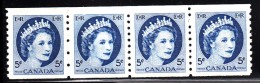 Canada MH Scott #348 5c Queen Elizabeth II, Wilding Portrait Coil Strip Of 4 - Coil Stamps