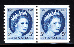 Canada MH Scott #348 5c Queen Elizabeth II, Wilding Portrait Coil Pair - Rollo De Sellos