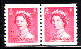 Canada MH Scott #332 3c Queen Elizabeth II, Karsh Portrait Coil Pair - Coil Stamps