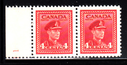 Canada MNH Scott #254 4c King George VI War Issue Margin Pair, Partial Plate - Unused Stamps