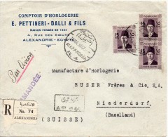 EGYPTE LETTRE RECOMMANDEE ALEXANDRIE POUR LA SUISSE 1939 - Lettres & Documents