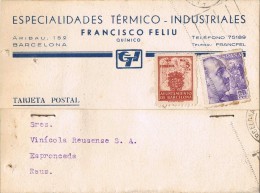 16112. Tarjeta Comercial Privada BARCELONA 1945. Recargo Exposicion - Barcelone