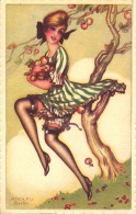 ART DÉCO : FEMME PORTANT DE BAS - CUEILLETTE De POMMES - ILUSTRATION : ADOLFO BUSI - ANNÉE ~ 1920 (t-383) - Busi, Adolfo