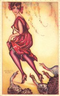 ART DÉCO : FEMME PORTANT DE BAS SUIVIE Par DINDONS / TURKEYS - ILLUSTRATION : ADOLFO BUSI - ANNÉE ~ 1920 (t-385) - Busi, Adolfo