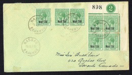 BAHAMAS  1918 Letter To Canada  WAR TAX Overprint Block Of 4 With Control Number +3 SG 96 X7 - 1859-1963 Crown Colony