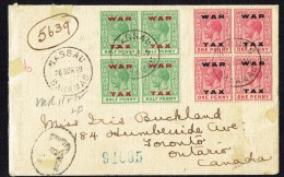 BAHAMAS  1919 Registered  Letter To Canada  WAR TAX Overprint Blocks Of 4  SG 102, 103 - 1859-1963 Crown Colony