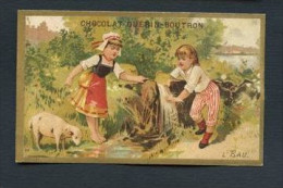 Chocolat Guérin Boutron, Jolie Chromo Dorée Lith. Champenois TM35-3, Scène De Campagne, Enfants, L'eau - Guerin Boutron