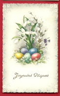 PAD-07 Joyeuses Pâques, Bouquet De Lys Et Oeufs De Paques.  Cachet Bruxelles 1960 - Ostern