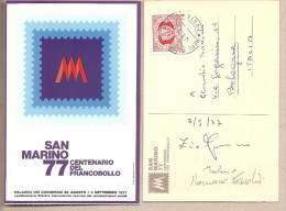 San Marino - Cartolina Viaggiata Per L'Italia "Centenario Del Francobollo" San Marino 1977 - Storia Postale