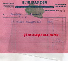 03 - MONTLUCON - FACTURE ETS. R. BARDIN- FOURNITURE AUTOMOBILE EN BOURBONNAIS- 19 RUE BERNARDINES-1955- MOTO - Transportmiddelen