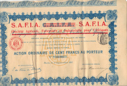 Action De 100 Francs SAFIA Ex CAIFA Société Agricole Forestière Et Industrielle Pour L´ Afrique Avec Tous Les Coupons - Afrika