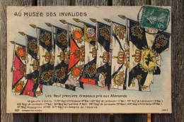 Carte Postale Ancienne Guerre 1914 Musée Des Invalides Les Neuf Premiers Drapeaux Pris Aux Allemands - Guerra 1914-18