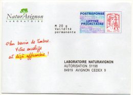 Entier Postal PAP Réponse Vaucluse Avignon Laboratoire NaturAvignon Autorisation 51198 N° Au Dos: 15P182 - Listos Para Enviar: Respuesta /Ciappa-Kavena