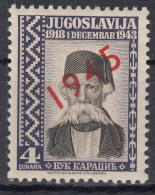 Yugoslavia Kingdom, King In Exile, London Issue 1943 With 1945 Overprint Single Stamp, Mint Never Hinged - Nuovi