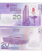 China Macau/Macao Beijing 2008 Summer Olympic Games Banknote BOC UNC 20 Patacas - Macau