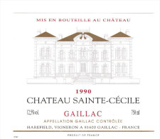 ETIQUETTE NEUVE VIN GAILLAC Château Sainte Cécile 1990 HAREFIELD Vigneron à GAILLAC 81600 - Gaillac