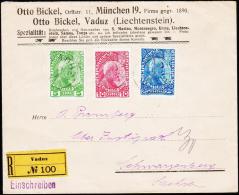 1912. Johann II. 5 + 10 + 25 H. VADUZ 2 3 12. Rec. To Sachsen. (Michel: 1x-3x) - JF182186 - Other & Unclassified