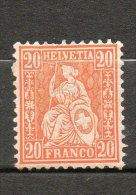 SUISSE Helvetia 20c Orange 1862 N°37 - Neufs