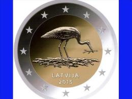 Lettland Latvia 2015 2 Euro Gedenkmünze Storch UNZ UNC  Münze  Coin From Mint Roll - Lettonie