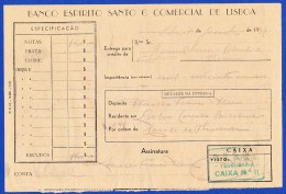 Portugal, Bank Deposit Document / Document Dépôt Bancaire - Banco Espirito Santo & Comercial De Lisboa, 1939 - Cheques & Traveler's Cheques