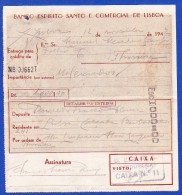 Portugal, Bank Deposit Document / Document Dépôt Bancaire - Banco Espirito Santo & Comercial De Lisboa, 1942 - Cheques En Traveller's Cheques