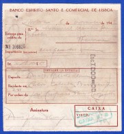 Portugal, Bank Deposit Document / Document Dépôt Bancaire - Banco Espirito Santo & Comercial De Lisboa, 1942 - Cheques En Traveller's Cheques