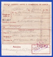 Portugal, Bank Deposit Document / Document Dépôt Bancaire - Banco Espirito Santo & Comercial De Lisboa, 1942 - Chèques & Chèques De Voyage
