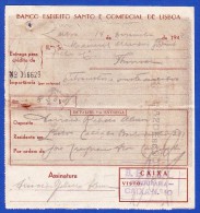 Portugal, Bank Deposit Document / Document Dépôt Bancaire - Banco Espirito Santo & Comercial De Lisboa, 1943 - Cheques En Traveller's Cheques