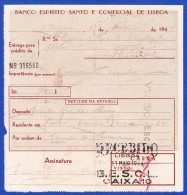 Portugal, Bank Deposit Document / Document Dépôt Bancaire - Banco Espirito Santo & Comercial De Lisboa, 1944 - Assegni & Assegni Di Viaggio
