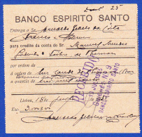 Portugal, Bank Deposit Document / Document Dépôt Bancaire - Banco Espírito Santo, 1933 - Schecks  Und Reiseschecks