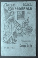 CARTE SYNDICALE CGT Fédération Des CHEMINS DE FER 1931 Vignettes Isère Cachet Syndicat De La Côte-Saint-André - Eisenbahnverkehr