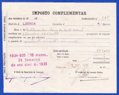 1935 - IMPOSTO COMPLEMENTAR - REPARTIÇÃO DISTRITAL DE FINANÇAS LISBOA, 9.AGO.1935 - Portugal