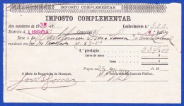 1938 - IMPOSTO COMPLEMENTAR - REPARTIÇÃO DISTRITAL DE FINANÇAS LISBOA, 25.JANEIRO.1938 - Portogallo