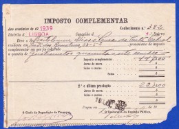 1939 - IMPOSTO COMPLEMENTAR - REPARTIÇÃO DISTRITAL DE FINANÇAS LISBOA, 10.JULHO.1939 - Portugal