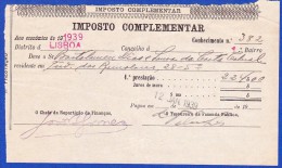 1939 - IMPOSTO COMPLEMENTAR - REPARTIÇÃO DISTRITAL DE FINANÇAS LISBOA, 12.JANEIRO.1939 - Portugal