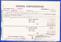 1940 - IMPOSTO COMPLEMENTAR - REPARTIÇÃO DISTRITAL DE FINANÇAS LISBOA, 29.OUTUBRO.1940 - Portugal