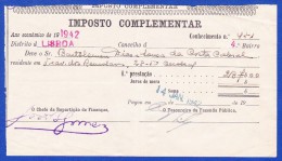 1942 - IMPOSTO COMPLEMENTAR - REPARTIÇÃO DISTRITAL DE FINANÇAS LISBOA, 14.JAN.1942 - Portogallo