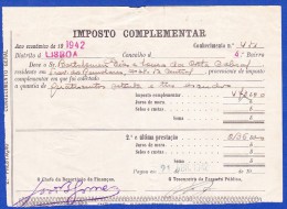 1942 - IMPOSTO COMPLEMENTAR - REPARTIÇÃO DISTRITAL DE FINANÇAS LISBOA, 21.ABRIL.1942 - Portogallo