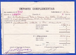 1942 - IMPOSTO COMPLEMENTAR - REPARTIÇÃO DISTRITAL DE FINANÇAS LISBOA, 21.ABRIL.1942 - Portugal
