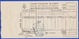 1941 - IMPOSTO MUNICIPAL PARA O SERVIÇO DE INCÊNDIOS .. CÂMARA MUNICIPAL DE LISBOA - Portogallo