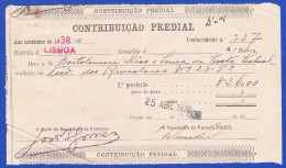 1938 - CONTRIBUIÇÃO PREDIAL - DISTRITO DE LISBOA 1º BAIRRO -- 25.ABRIL.1938 - Portugal