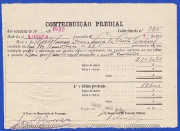 1939 - CONTRIBUIÇÃO PREDIAL - DISTRITO DE LISBOA 1º BAIRRO -- 11.MAIO.1939 - Portugal