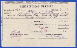 1939 - CONTRIBUIÇÃO PREDIAL - DISTRITO DE LISBOA 1º BAIRRO -- 13.JANEIRO.1939 - Portogallo