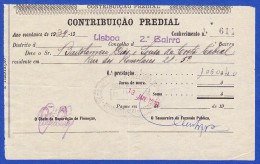 1939 - CONTRIBUIÇÃO PREDIAL - DISTRITO DE LISBOA 1º BAIRRO -- 13.JANEIRO.1939 - Portugal