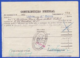 1941 - CONTRIBUIÇÃO PREDIAL - DISTRITO DE LISBOA 1º BAIRRO -- 14.OUTUBRO.1941 - Portogallo