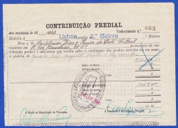 1941 - CONTRIBUIÇÃO PREDIAL - DISTRITO DE LISBOA 1º BAIRRO -- 14.OUTUBRO.1941 - Portugal