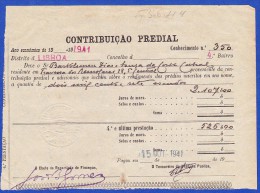 1941 - CONTRIBUIÇÃO PREDIAL - DISTRITO DE LISBOA 1º BAIRRO -- 15.OUTUBRO.1941 - Portogallo