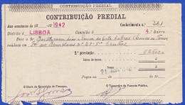 1942 - CONTRIBUIÇÃO PREDIAL - DISTRITO DE LISBOA 1º BAIRRO -- 21.ABRIL.1942 - Portogallo