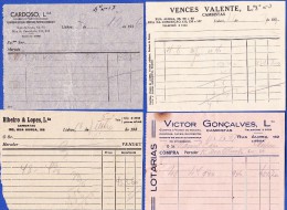 1936 / 1938 - 4 FACTURAS -- VENCES VALENTE + CARDOSO, LDA. + VICTOR GONÇALVES, LDA. + RIBEIRO & LPOES, LDA. - Portogallo